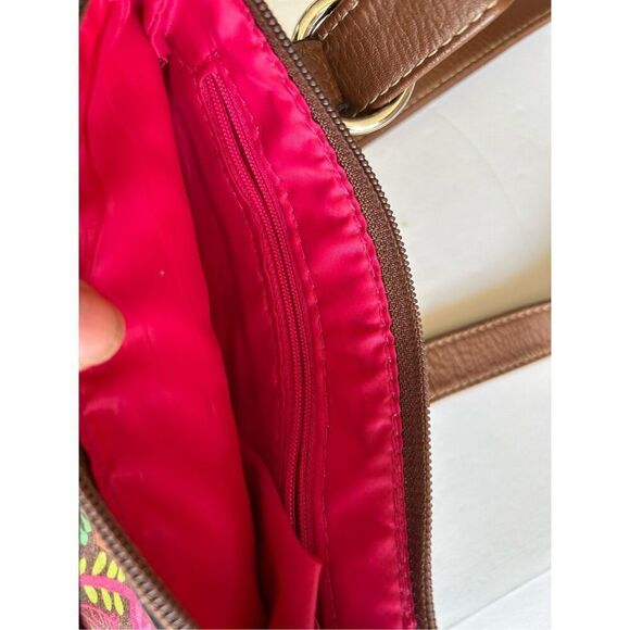 8x8” LB Lily Bloom crossbody Faux Leather Brown Pink - Picture 3 of 8